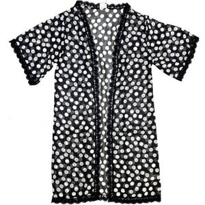 Medium Lularoe Chloe Black white polka dots Lace Trim Kimono/Cover Up fits 10/16